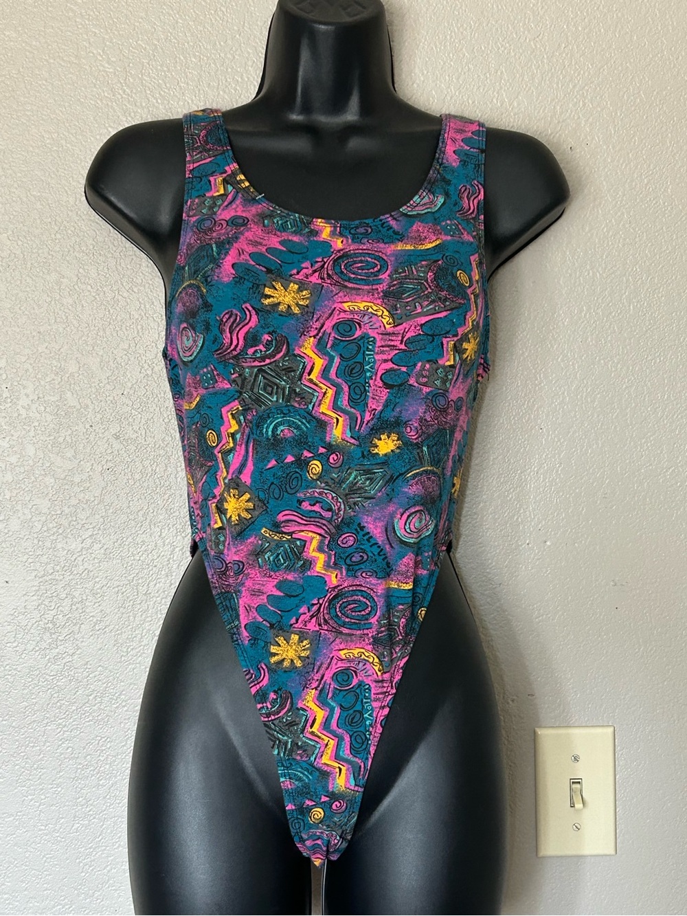 Vintage 1980's High-Cut Thong One Piece Leotard Aerobics Workout Exercise Sz M